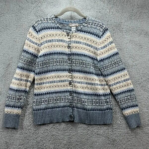 Vintage Heirloom‎ Collectibles Women's Medium Knit Button Up Sweater Blue Cream